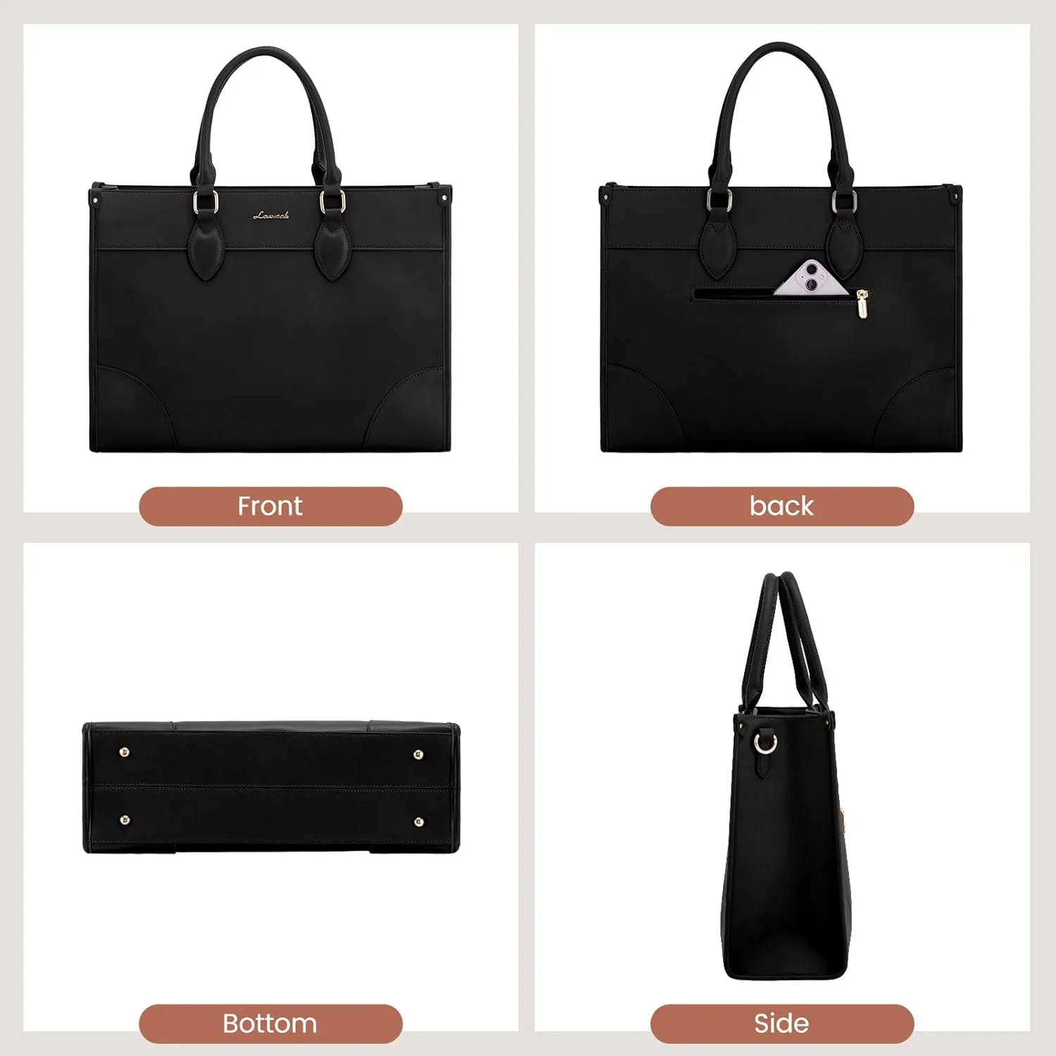LOVEVOOK Laptop Bag for Women 15.6 inch,Professional Canvas Work Bags Laptop Tote Bag with Cup Holder,Waterproof Laptop Purse Work Tote Computer Briefcase Crossbody Handbag for Teacher Office Travel
