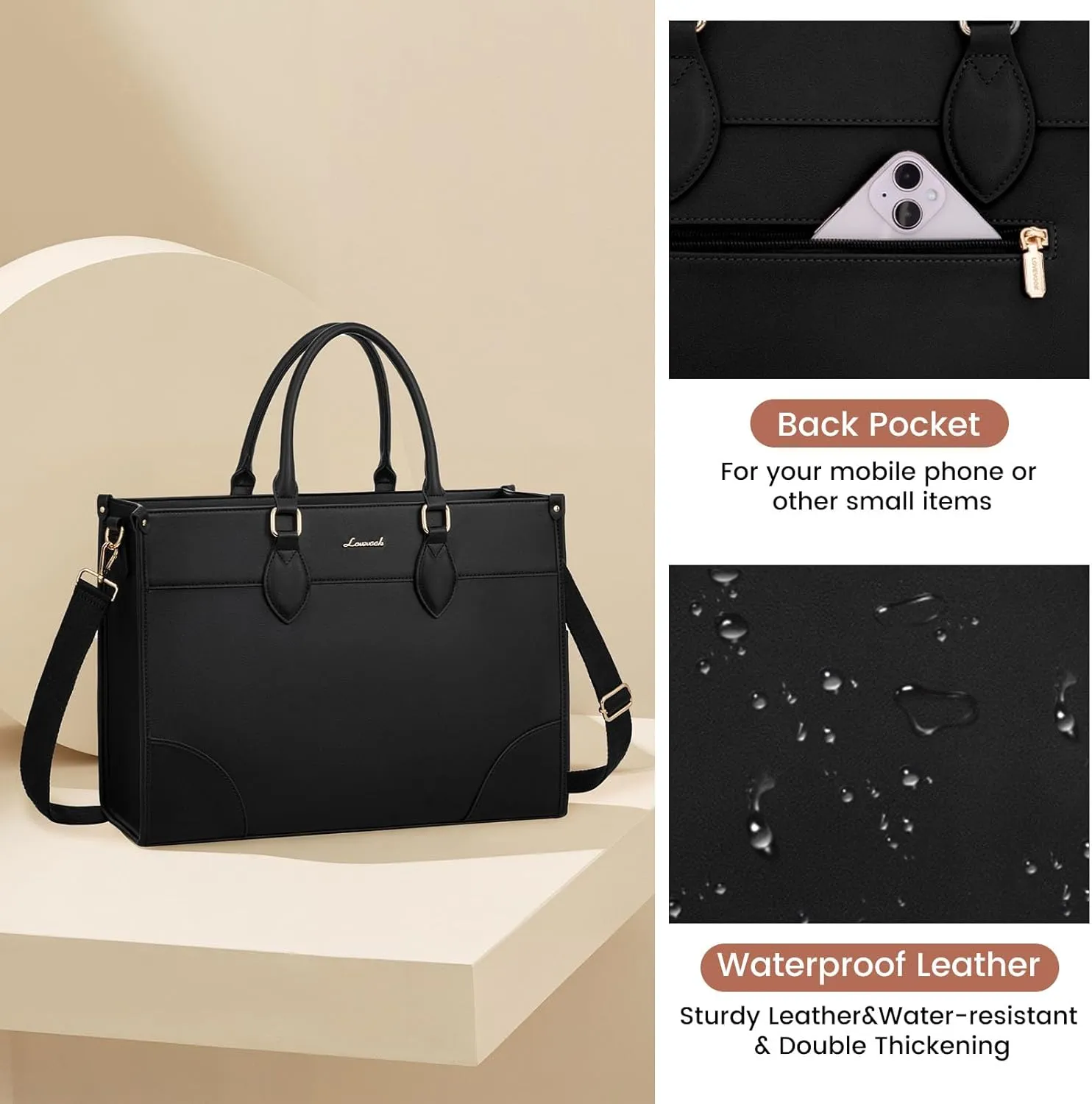 LOVEVOOK Laptop Bag for Women 15.6 inch,Professional Canvas Work Bags Laptop Tote Bag with Cup Holder,Waterproof Laptop Purse Work Tote Computer Briefcase Crossbody Handbag for Teacher Office Travel