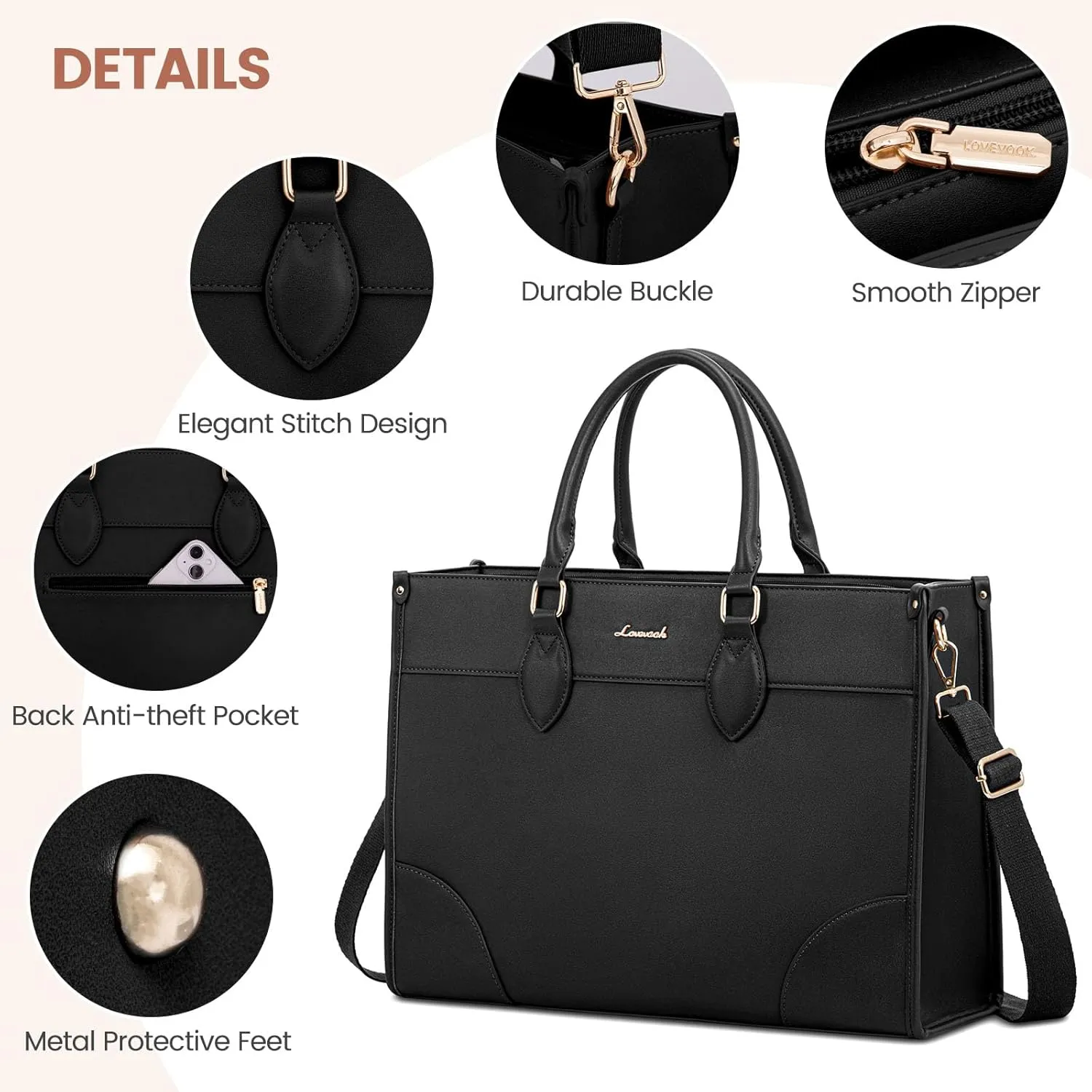 LOVEVOOK Laptop Bag for Women 15.6 inch,Professional Canvas Work Bags Laptop Tote Bag with Cup Holder,Waterproof Laptop Purse Work Tote Computer Briefcase Crossbody Handbag for Teacher Office Travel