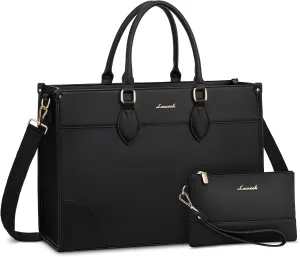 LOVEVOOK Laptop Bag for Women 15.6 inch,Professional Canvas Work Bags Laptop Tote Bag with Cup Holder,Waterproof Laptop Purse Work Tote Computer Briefcase Crossbody Handbag for Teacher Office Travel