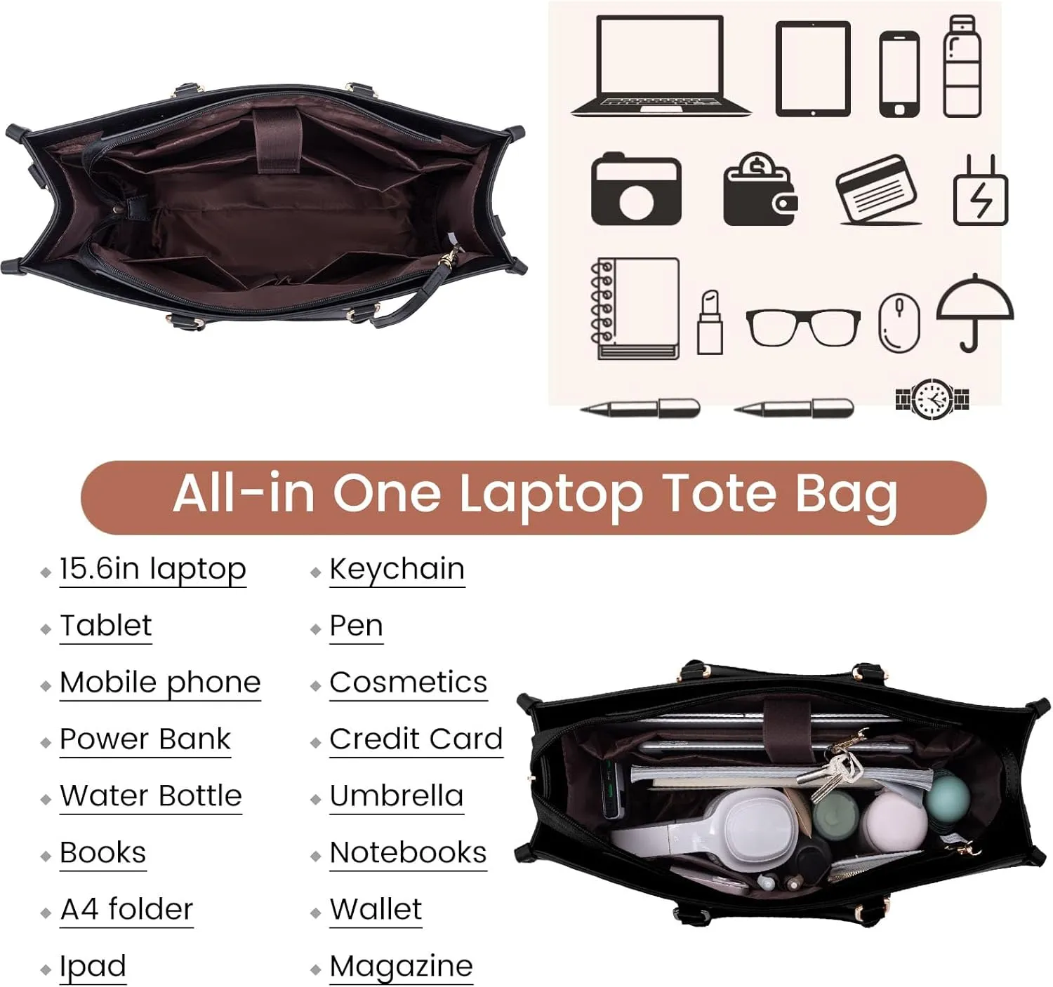 LOVEVOOK Laptop Bag for Women 15.6 inch,Professional Canvas Work Bags Laptop Tote Bag with Cup Holder,Waterproof Laptop Purse Work Tote Computer Briefcase Crossbody Handbag for Teacher Office Travel