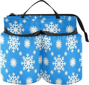 Luggage Drink Holder Foldable Merry Christmas Blue Snowflakes Travel Accessories for Suitcase Hold Two Coffee Mugs for Drink Beverages Caddy Coffee mochila para rog ally