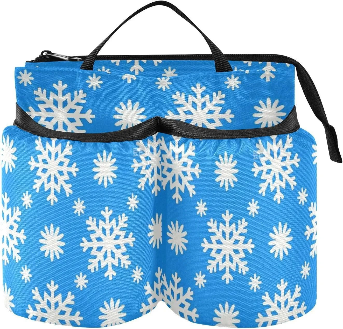 Luggage Drink Holder Foldable Merry Christmas Blue Snowflakes Travel Accessories for Suitcase Hold Two Coffee Mugs for Drink Beverages Caddy Coffee mochila para rog ally