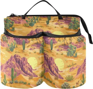 Luggage Travel Cup Holder Upgraded Desert Camel Cactus Hot Mug Holder Luggage Hold Two Coffee Mugs for Airplane Travelers