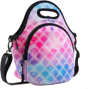 Lunch Bags For Kids,Girls,Women Neoprene Lunch Toe Bags With Adjustable Detachable Shoulder Straps Reusable Soft Insulated Lunch Bags For School/Picnic/Work (Mermaid)