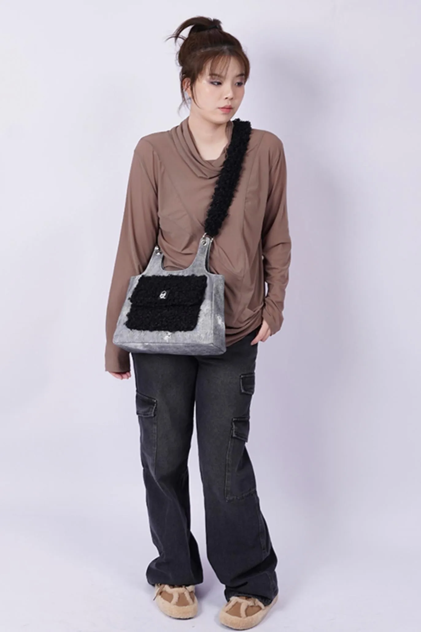 Luxe Textured Crossbody Tote Bag