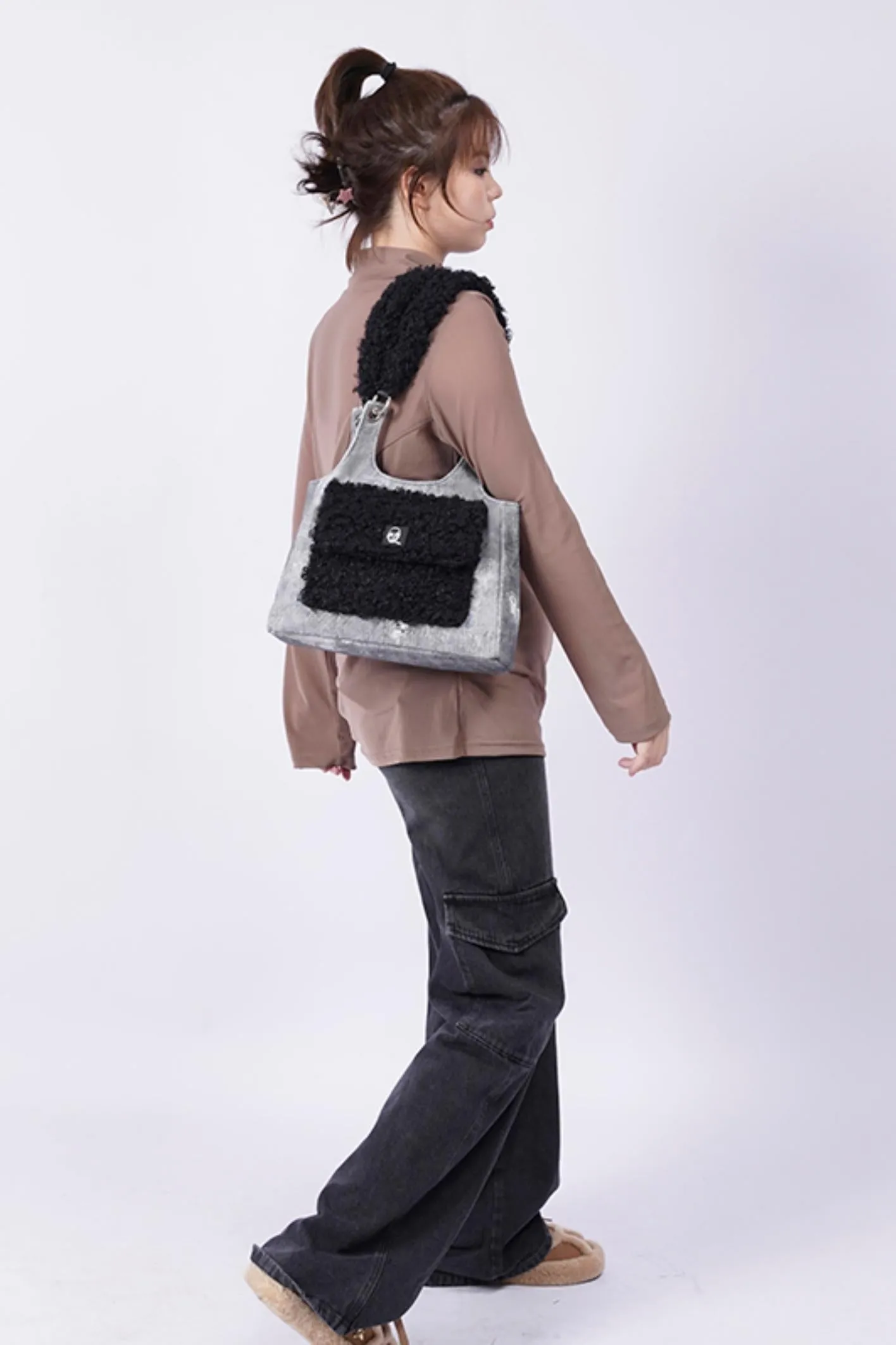 Luxe Textured Crossbody Tote Bag