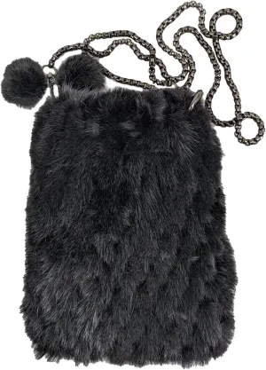 LVCOMEFF Natural Mink Fur Mini Knitted Purse Solid Color Crossbody Purse Phone Bag Luxury
