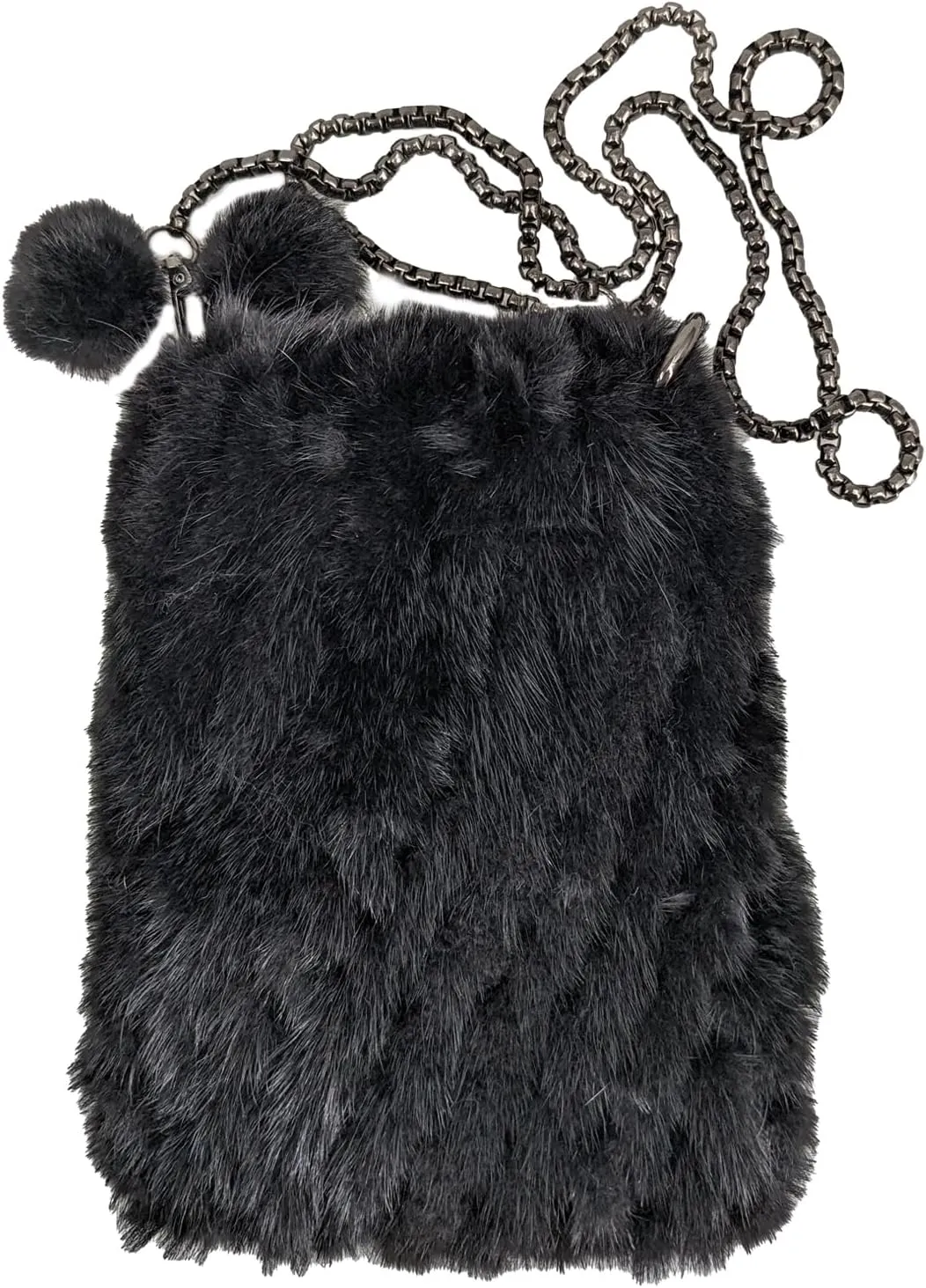LVCOMEFF Natural Mink Fur Mini Knitted Purse Solid Color Crossbody Purse Phone Bag Luxury