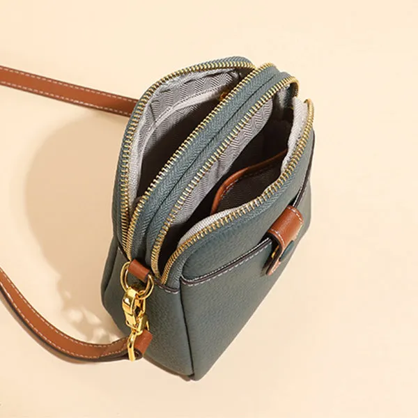 Lychee Pattern Mobile Phone Bag Small Premium Quality Leather Crossbody Wallet Bags for Women