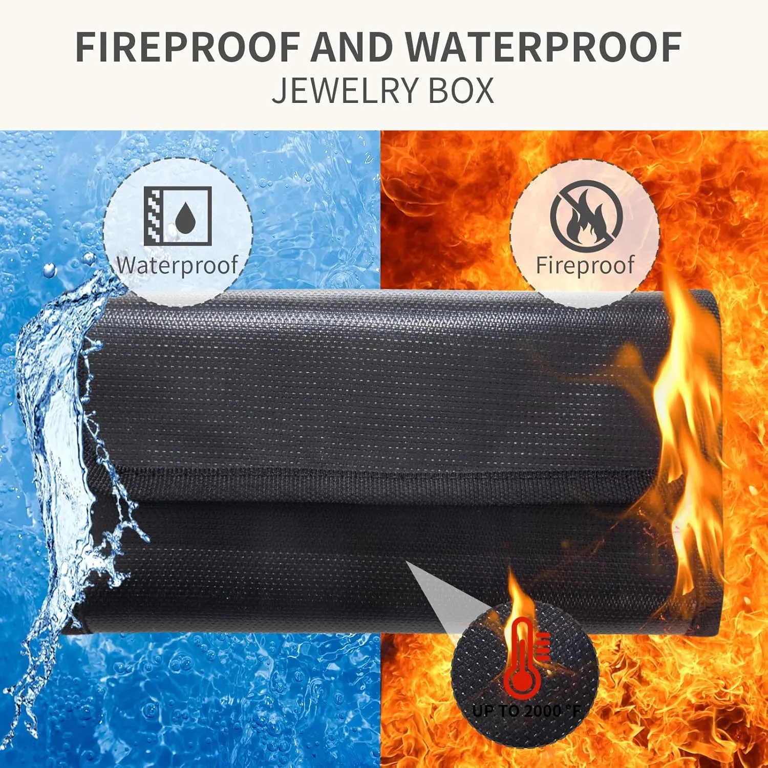 MABOZOO Fireproof Money Organizer, 5 Zippers, Black, Silicone Storage Bag for Valuables, Travel Cash Holder