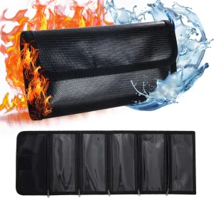MABOZOO Fireproof Money Organizer, 5 Zippers, Black, Silicone Storage Bag for Valuables, Travel Cash Holder