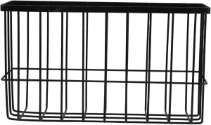 MAGICLULU Hanging Wall Wire Basket No Drill Required Wall Mounted Storage Organizer for Trash Bags and Wraps Stylish Black Design for Space Optimization Kitchen and Bathroom