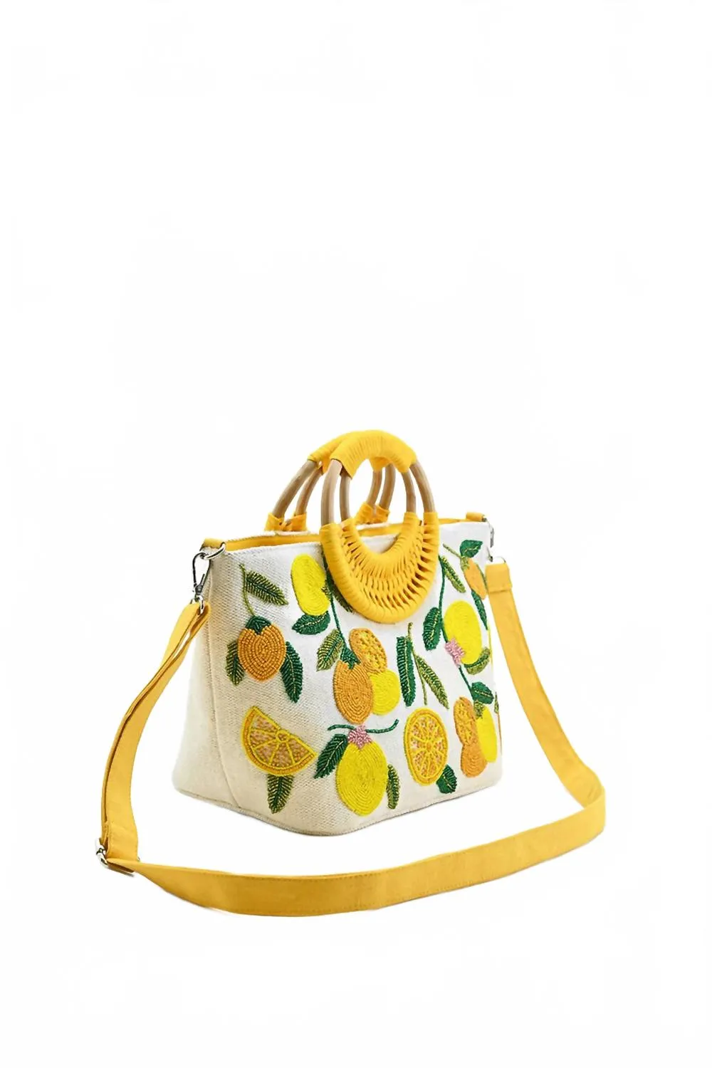 Make Lemonade Tote With Wicker Handles In Yellow/white
