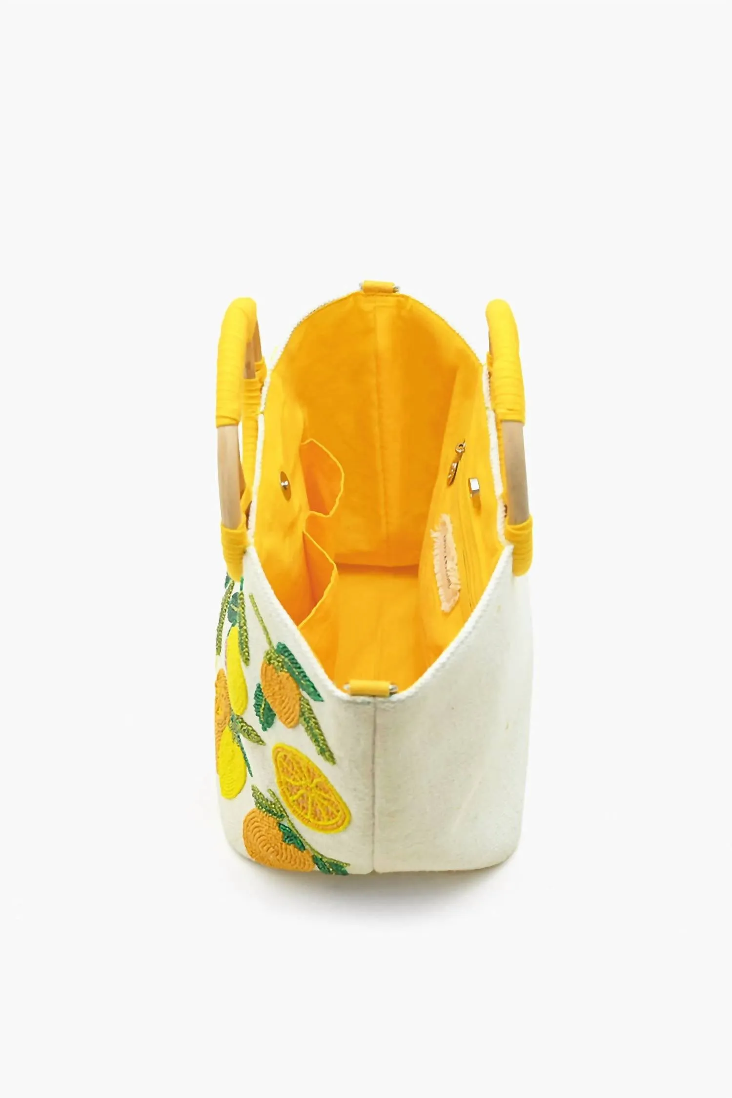 Make Lemonade Tote With Wicker Handles In Yellow/white