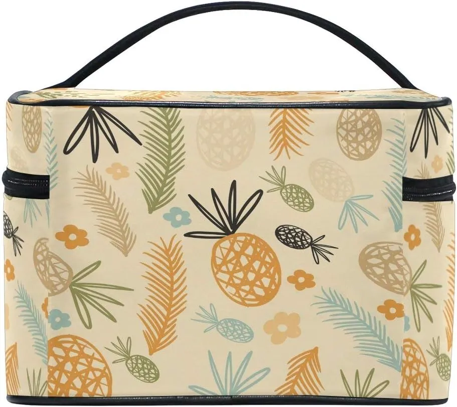 Makeup Bag Pineapple Flower Travel Cosmetic Bags Organizer Train Case Toiletry Make Up Pouch