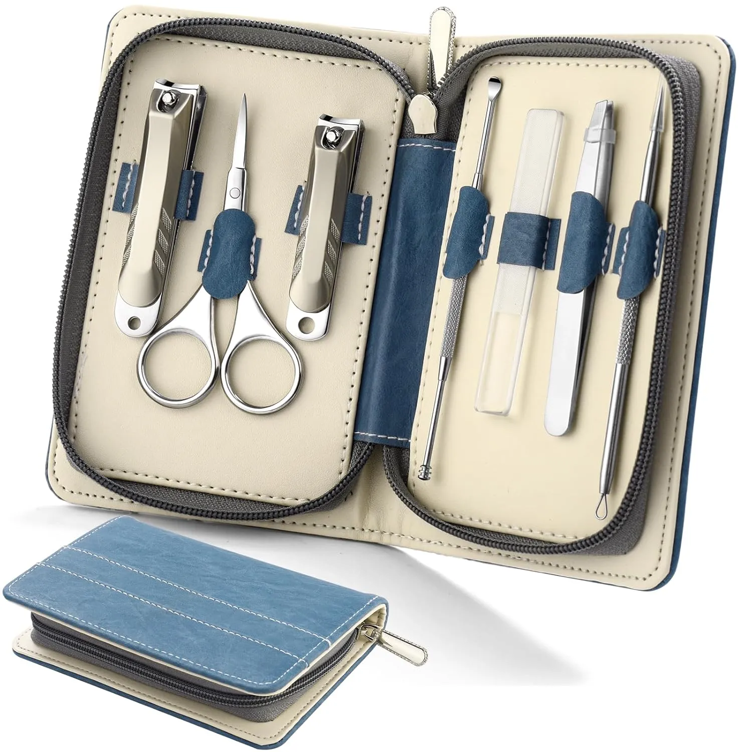 Manicure Sets Pedicure Kits Stainless Steel Nail Clipper Personal Care Tools 7 in 1 with PU Leather Case At-Home Manciure Kit and Nail Care Tools Gift for Men Women Family Friends