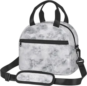 Marble,Insulated Reusable Lunch Bag with Adjustable Shoulder Strap for Adults,Granite Surface Pattern with Stormy,Leakproof Office Picnic Hiking Beach Tote Bag,Gray White,9x5x7.8in