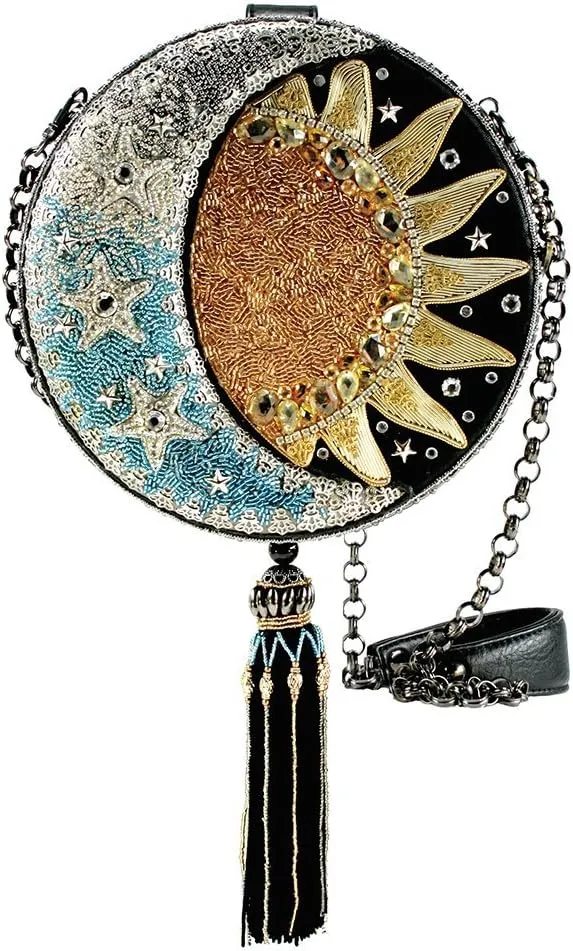 Mary Frances Day To Night Celestial Sun and Moon Beaded Round Crossbody Handbag, Multi
