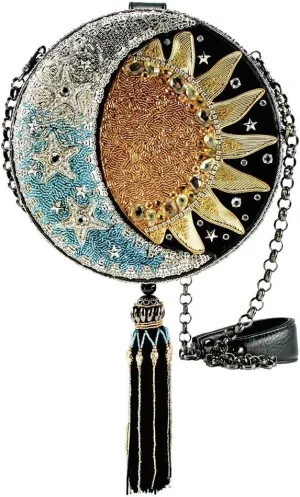 Mary Frances Day To Night Celestial Sun and Moon Beaded Round Crossbody Handbag, Multi