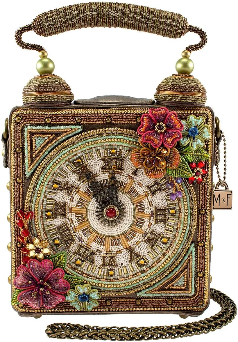 Mary Frances Time of Your Life Beaded Handbag Clock-Themed Top Handle Bag, Multicolor