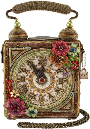 Mary Frances Time of Your Life Beaded Handbag Clock-Themed Top Handle Bag, Multicolor