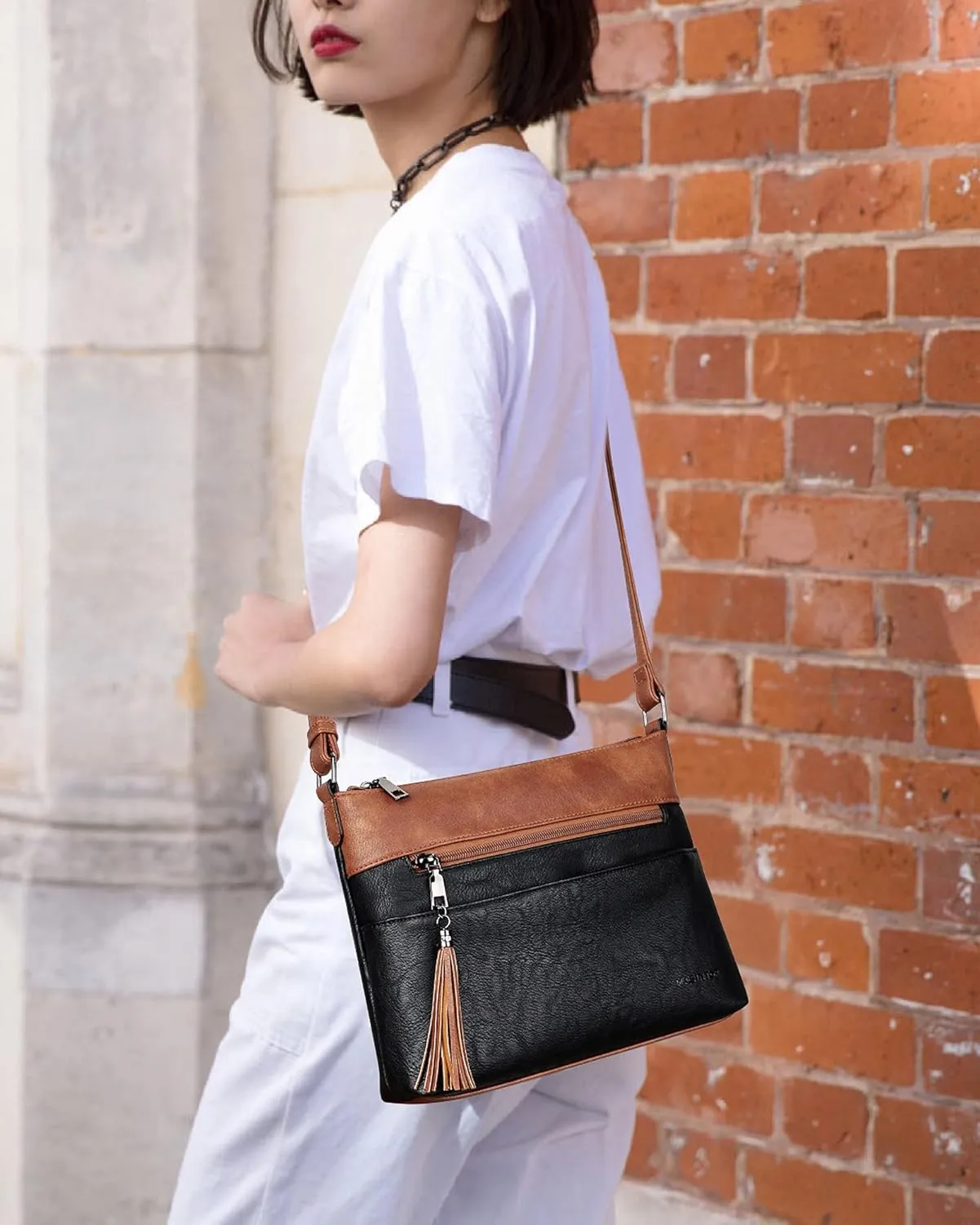 MASINTOR Crossbody Bags for Women, Lightweight Medium Crossbody Purse, Soft Leather Women's Shoulder Handbags with Tassel for Shopping or Travel