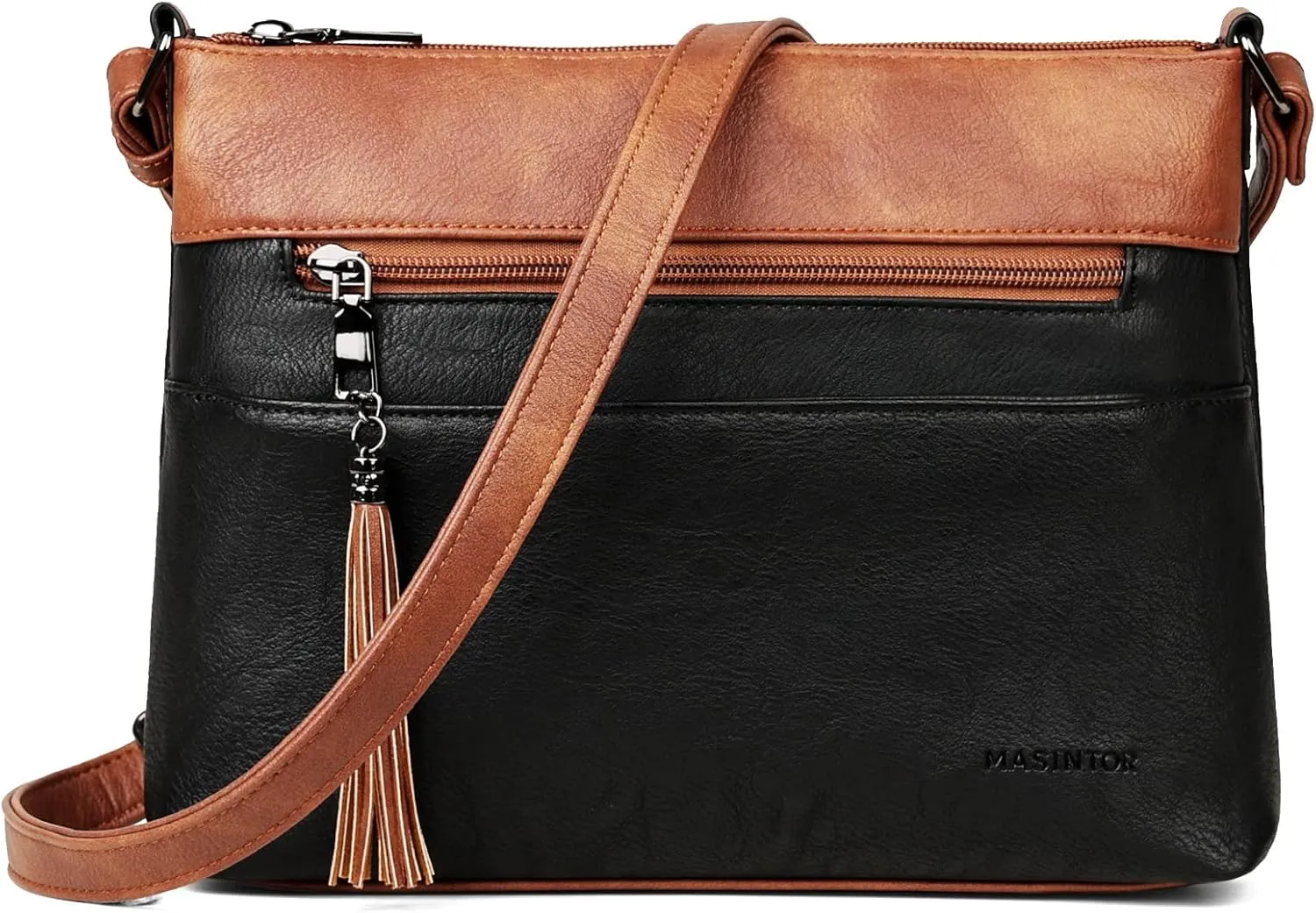 MASINTOR Crossbody Bags for Women, Lightweight Medium Crossbody Purse, Soft Leather Women's Shoulder Handbags with Tassel for Shopping or Travel