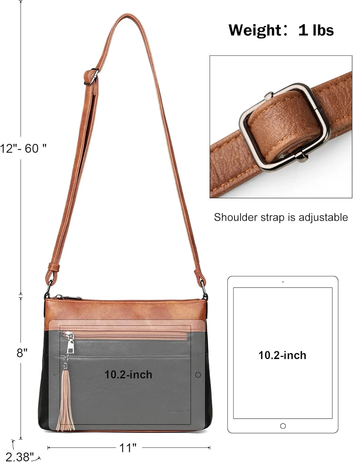 MASINTOR Crossbody Bags for Women, Lightweight Medium Crossbody Purse, Soft Leather Women's Shoulder Handbags with Tassel for Shopping or Travel