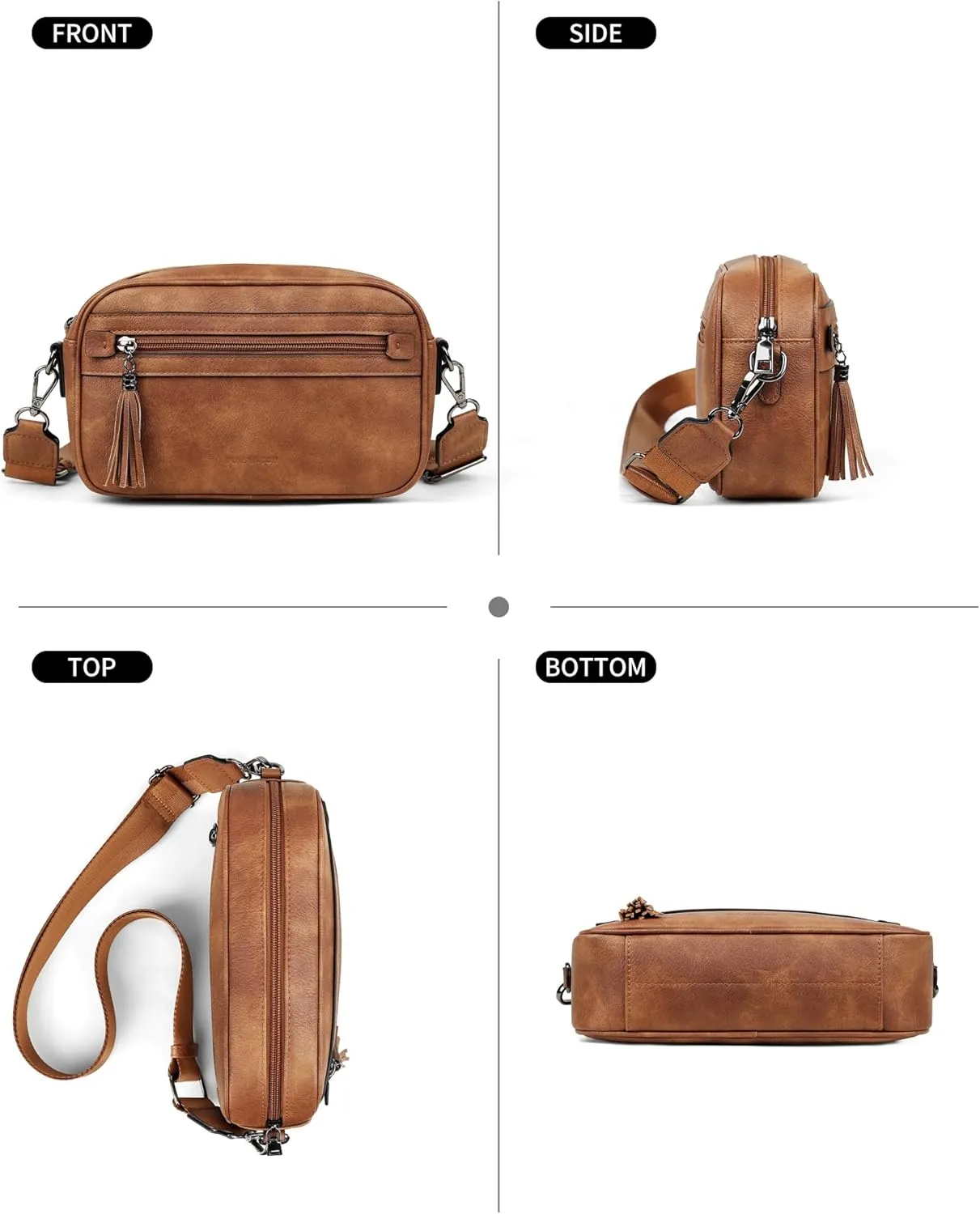 MASINTOR Crossbody Purses for Women Vegan Leather, Travel Purse Shoulder Handbag with Adjustable Strap and Tassel