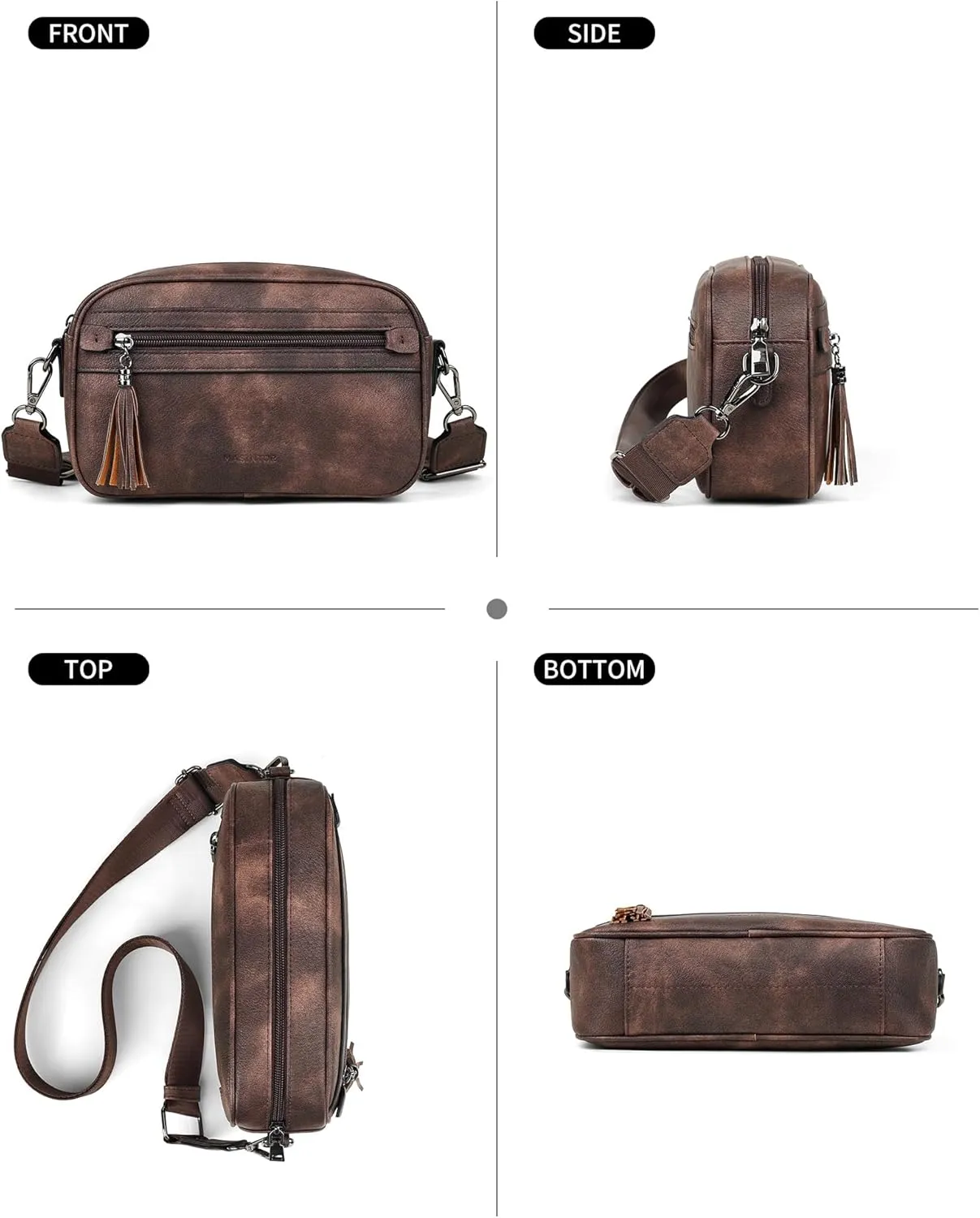 MASINTOR Crossbody Purses for Women Vegan Leather, Travel Purse Shoulder Handbag with Adjustable Strap and Tassel
