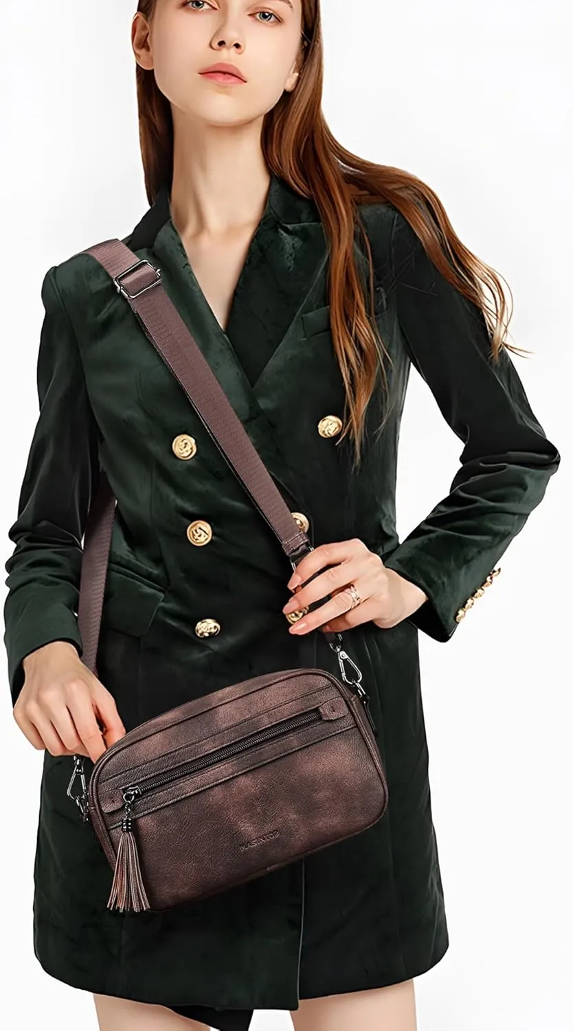 MASINTOR Crossbody Purses for Women Vegan Leather, Travel Purse Shoulder Handbag with Adjustable Strap and Tassel