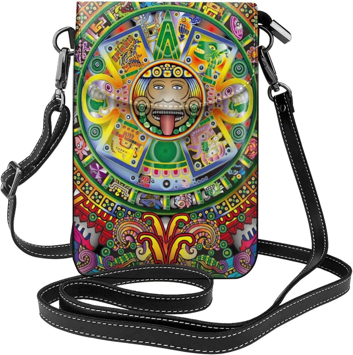 Mayan Calendar Women Leather Crossbody Bag Small Cell Phone Purse Card Holder Wallet