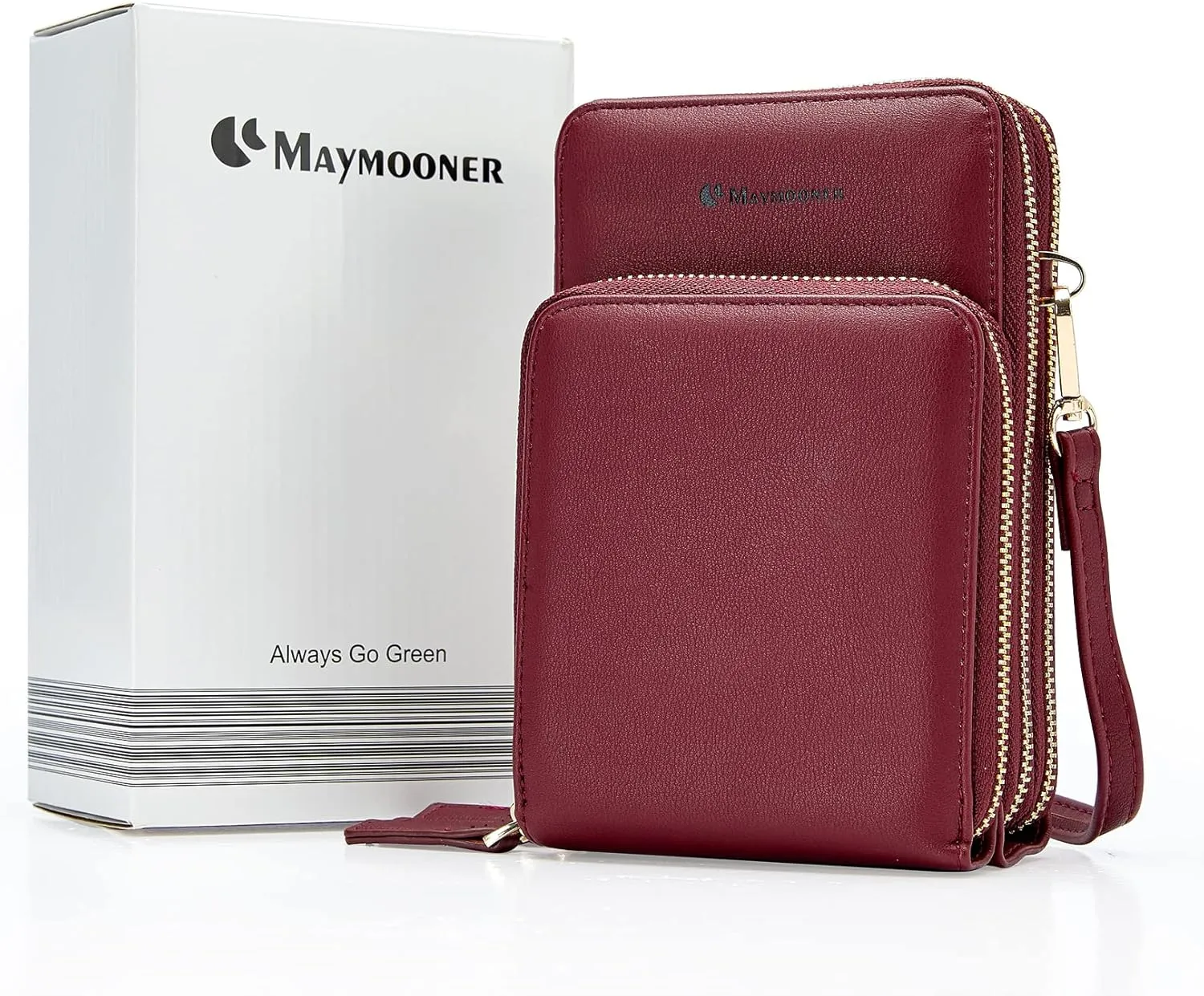 MAYMOONER Cell Phone Purse for Women, Small Crossbody Bag PU Leather with Card Slots Multiple Zipper Closure