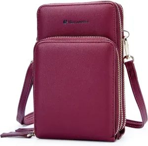 MAYMOONER Cell Phone Purse for Women, Small Crossbody Bag PU Leather with Card Slots Multiple Zipper Closure