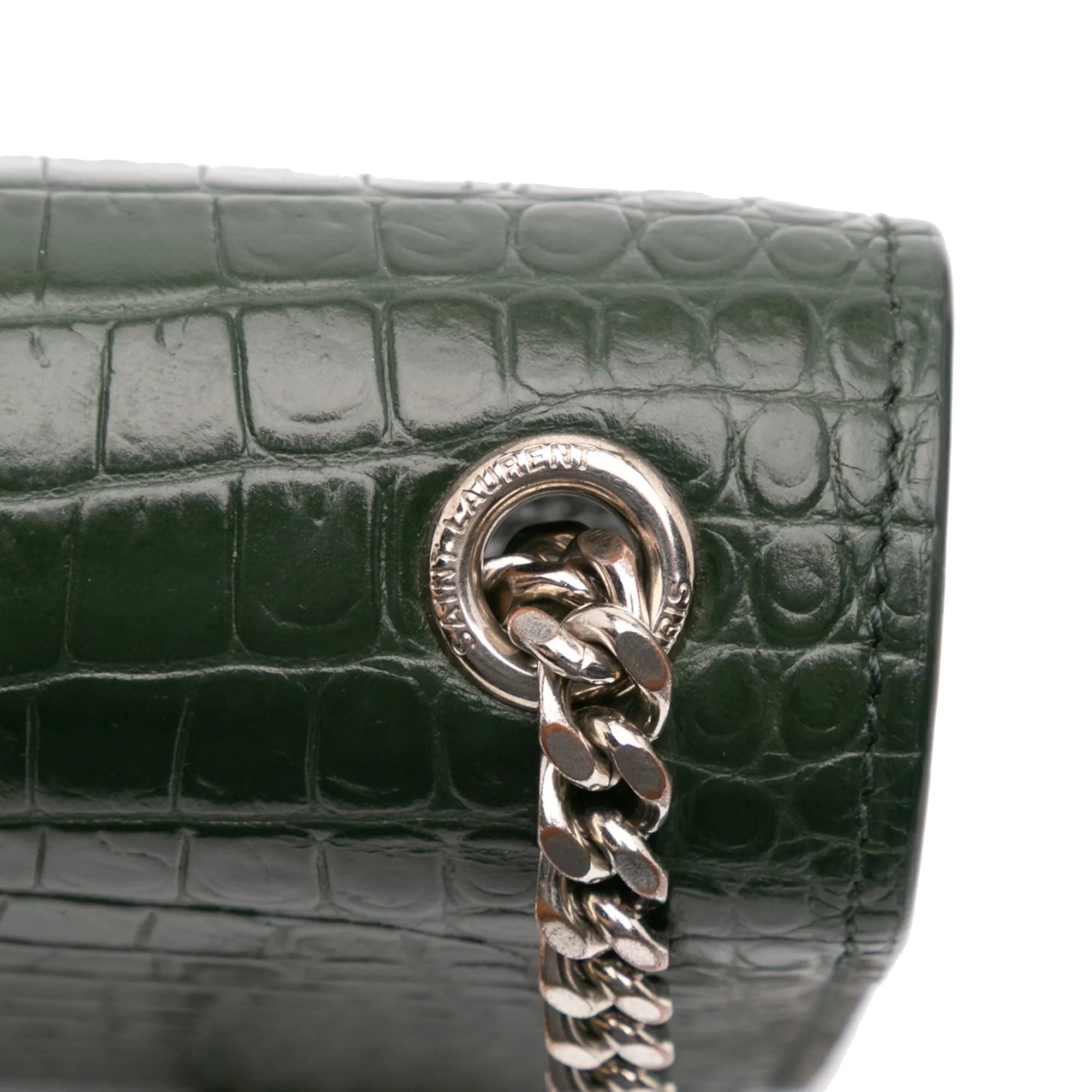 Medium Croc Embossed Leather Kate Tassel Crossbody