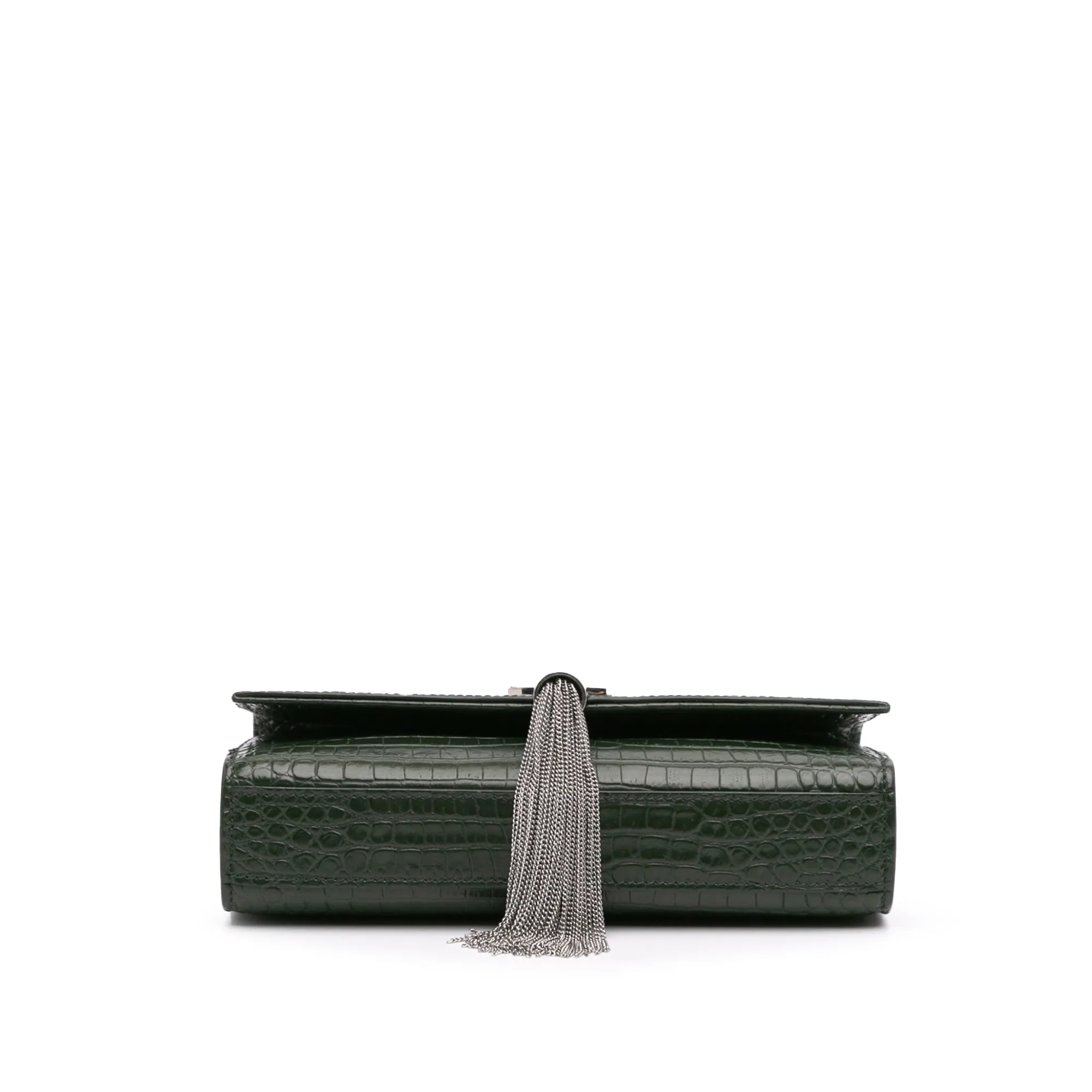 Medium Croc Embossed Leather Kate Tassel Crossbody