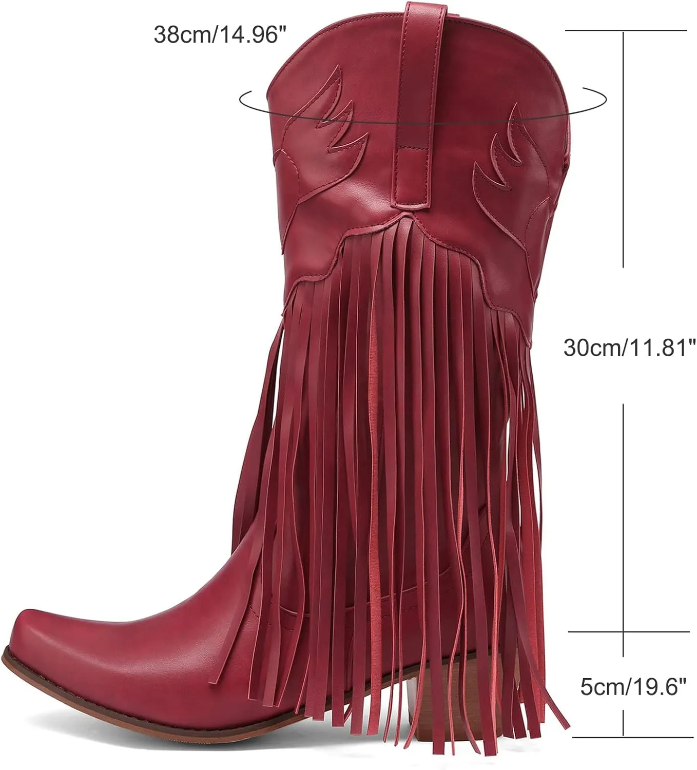 Meefit Women Fringe Cowboy Boots Square Toe Mid Calf Embroidered Western Boots,Tassel Cowgirl Boots Stacked Heel Retro Boots