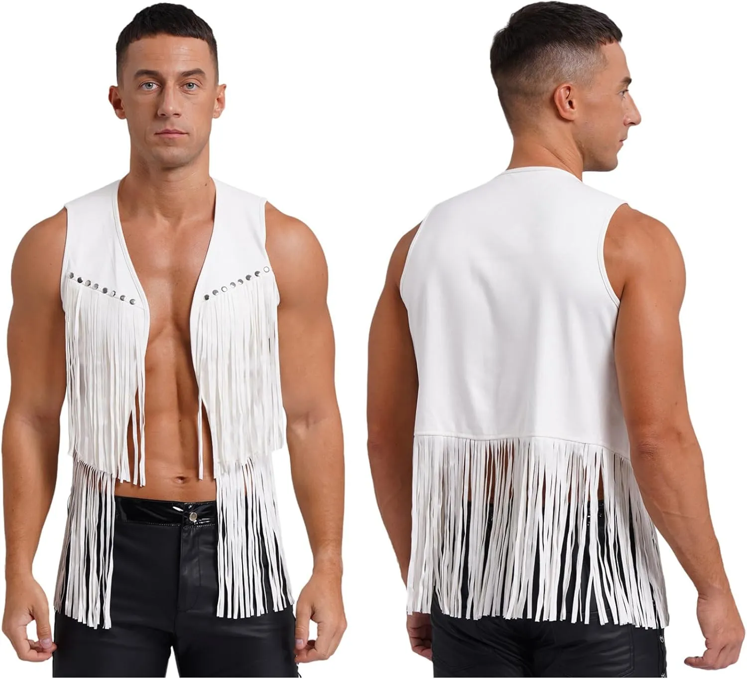 Men's Cowboy Western Suede Leather Tassel Sleeveless Vest Jacket Gothic Waistcoat Coat