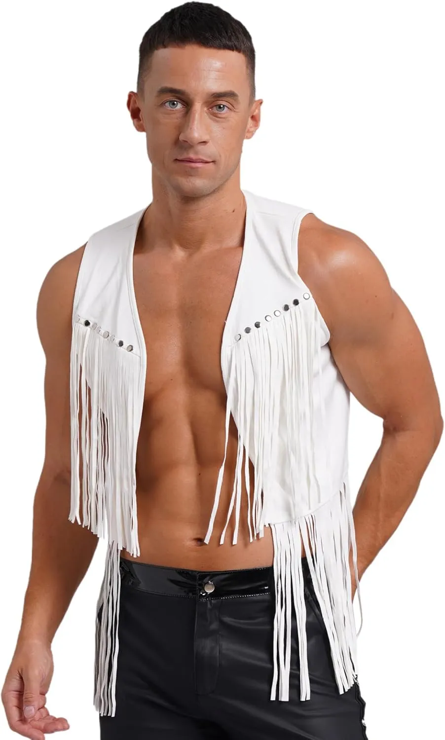Men's Cowboy Western Suede Leather Tassel Sleeveless Vest Jacket Gothic Waistcoat Coat