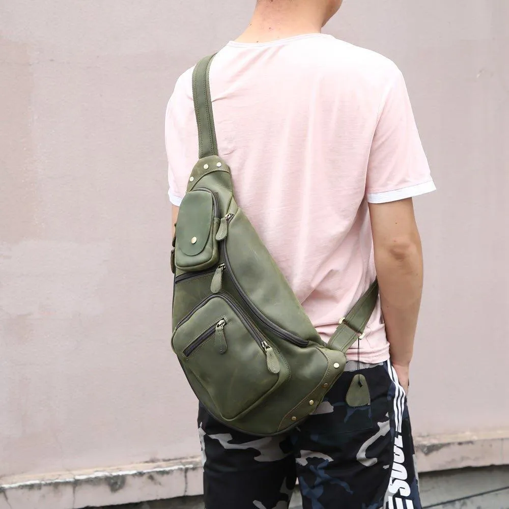 Mens Leather Crossbody Sling Bag Vintage
