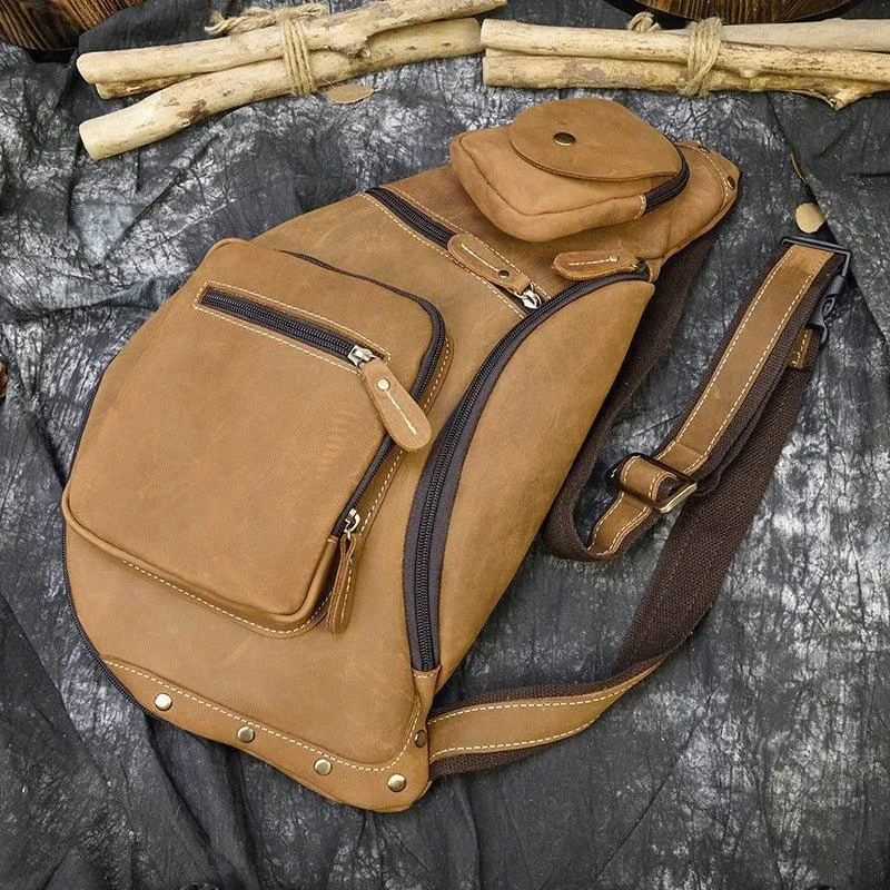 Mens Leather Crossbody Sling Bag Vintage