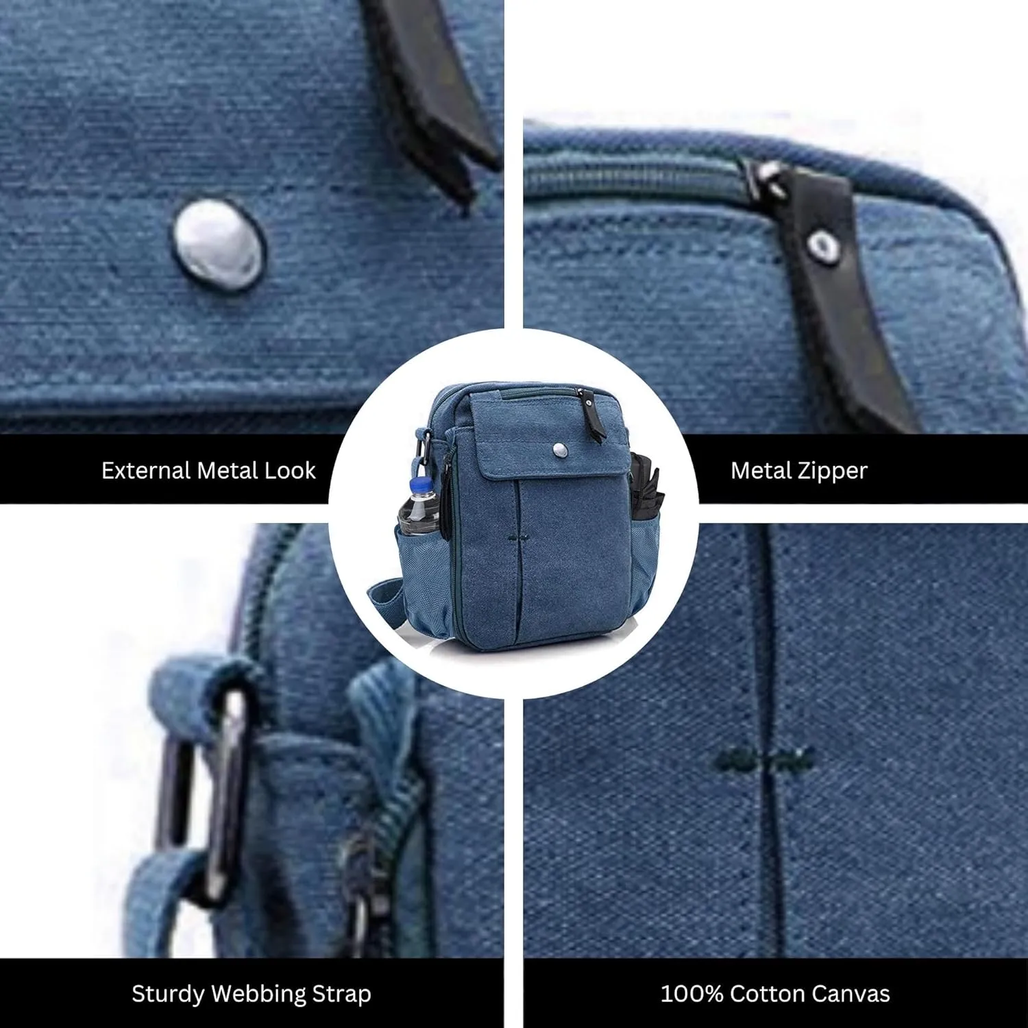 Men's Multifunctional Canvas Crossbody Bag Chest Bag Travel Carry Bag with Bottle Holder
