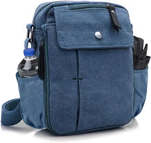 Men's Multifunctional Canvas Crossbody Bag Chest Bag Travel Carry Bag with Bottle Holder