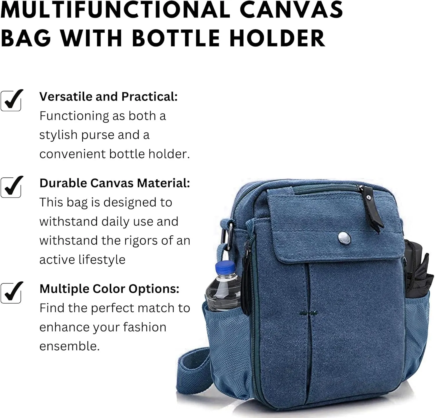 Men's Multifunctional Canvas Crossbody Bag Chest Bag Travel Carry Bag with Bottle Holder
