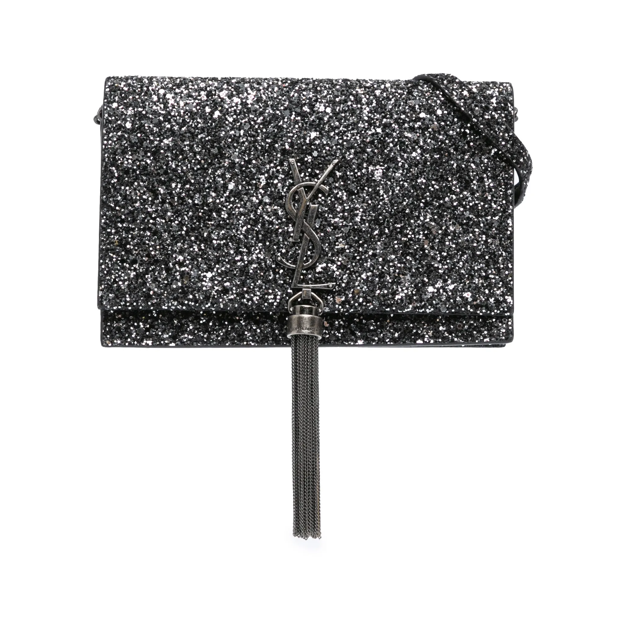 Metallic Glitter Monogram Kate Tassel Chain Wallet