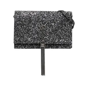 Metallic Glitter Monogram Kate Tassel Chain Wallet