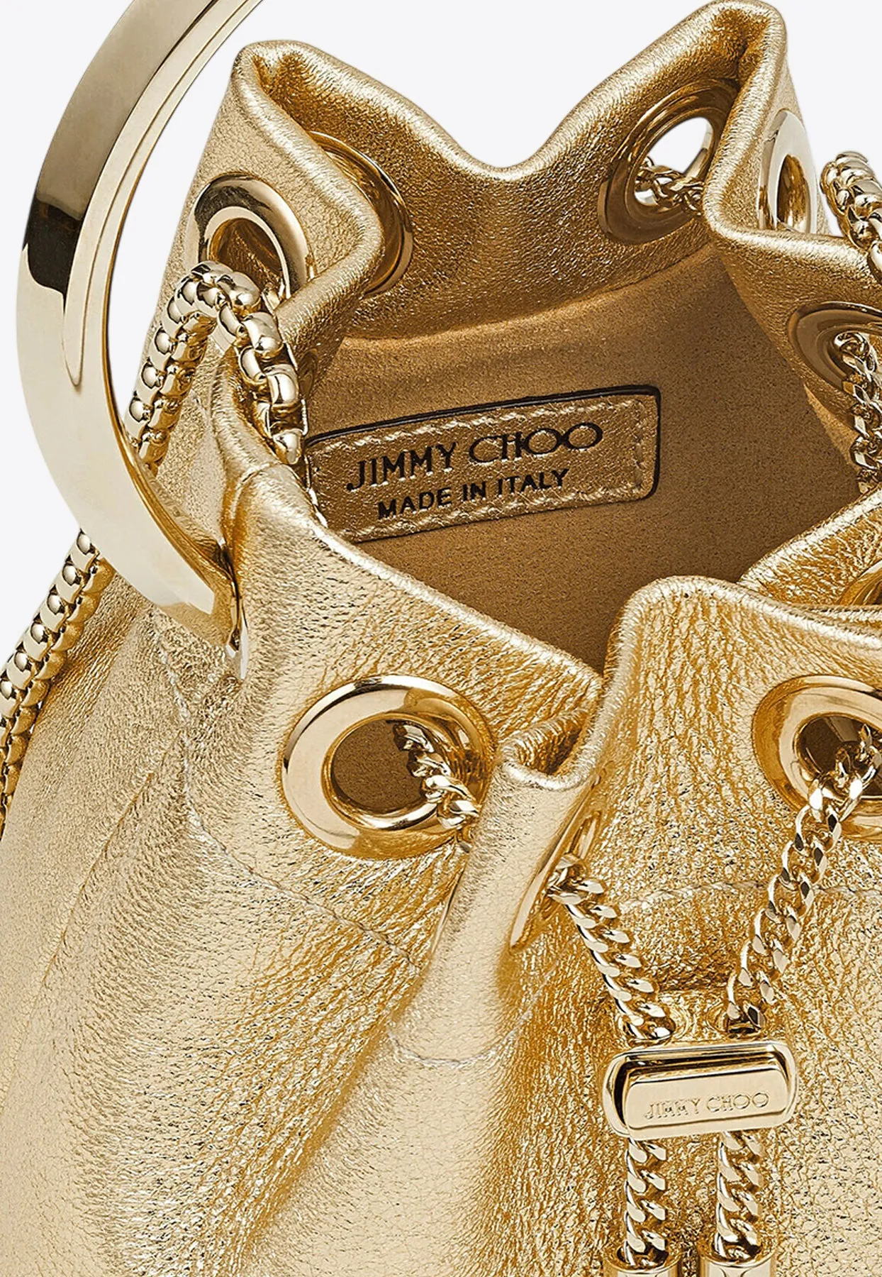 Micro Bon Bon Metallic Leather Bucket Bag