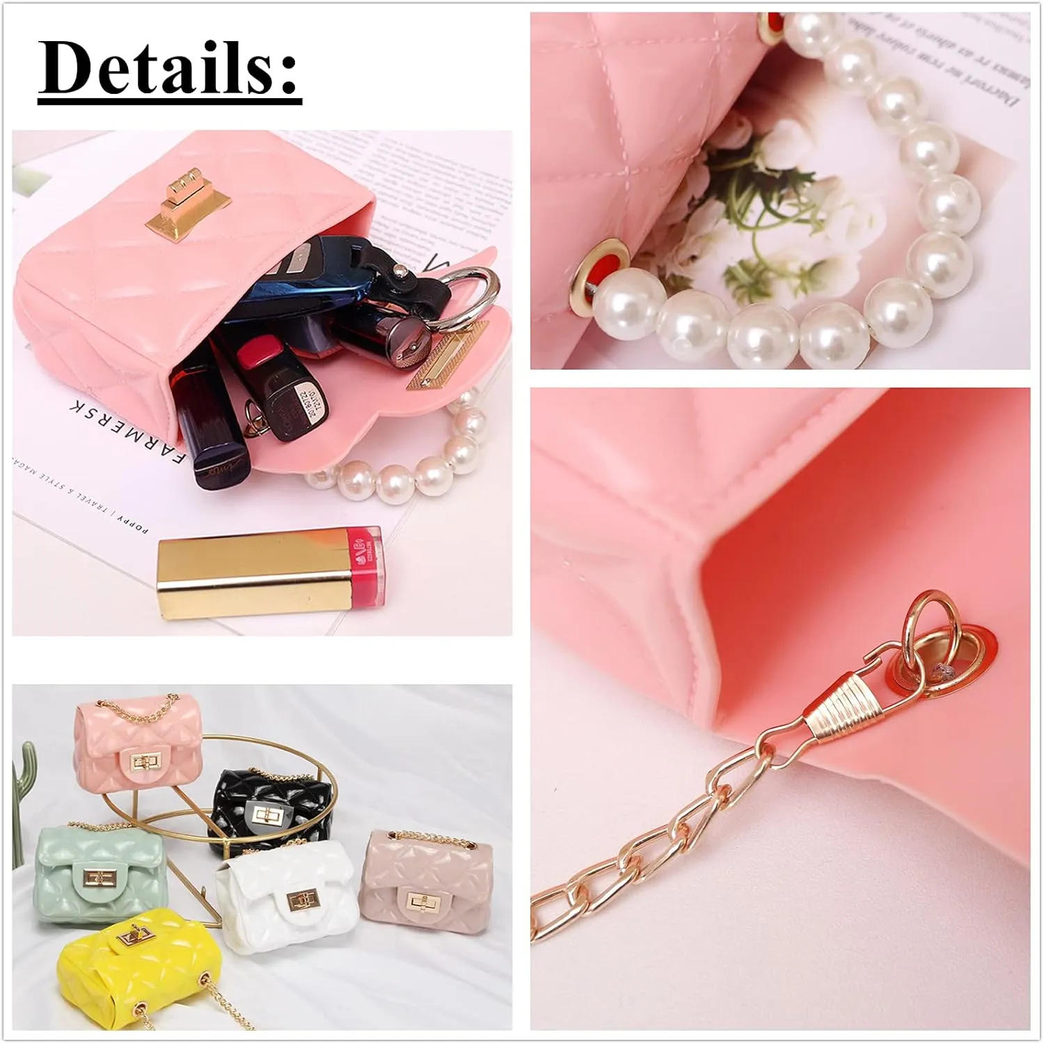Mini Jelly Purse, Girls Mini Bag Children Small Crossbody Purse Kid with Gold Chain
