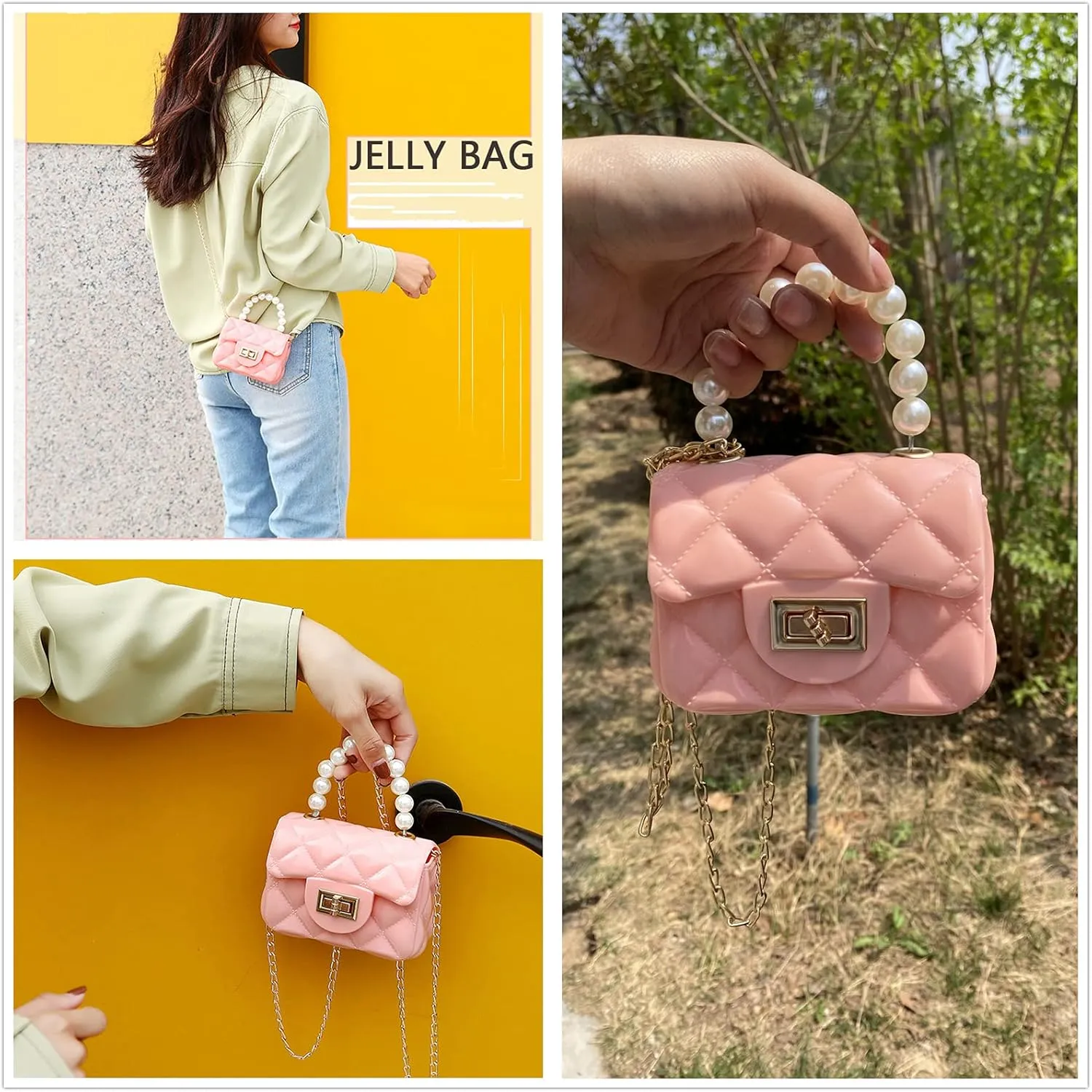 Mini Jelly Purse, Girls Mini Bag Children Small Crossbody Purse Kid with Gold Chain